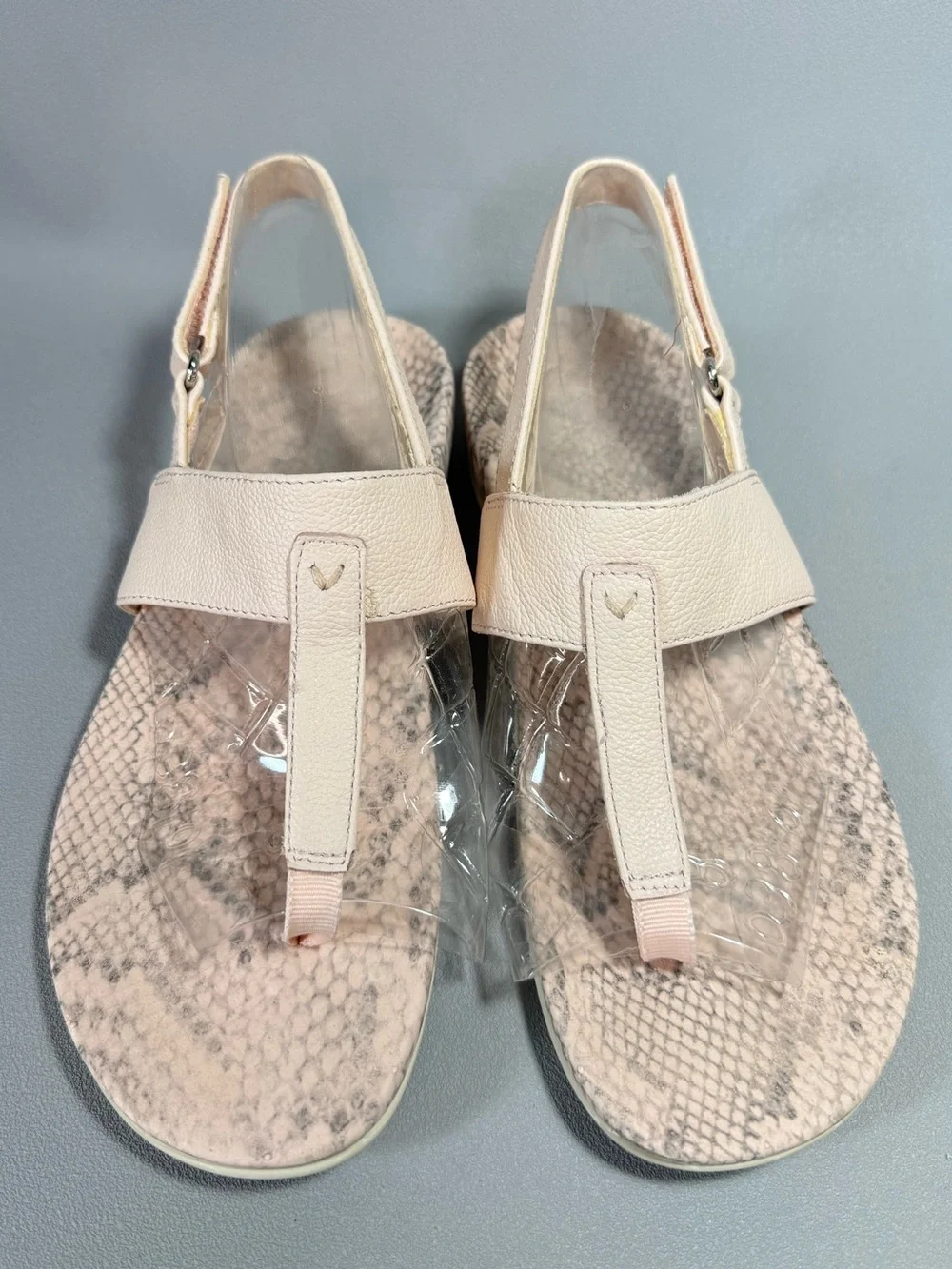 Vionic Tala Neutral Pink Snakeskin Printed Leather Slingback Thong Sandals